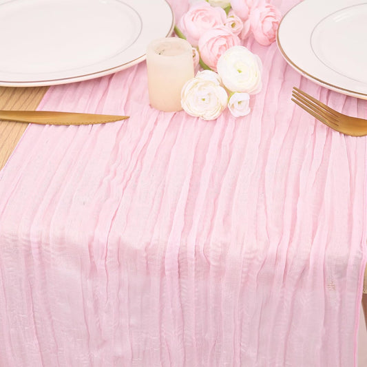 YMHPRIDE 12 Pack Light Pink Cheesecloth Table Runner 17 x 108 inch Table Runner Long Boho Cheese Cloth Gauze Semi Sheer Cheese Cloth Table Runners for Wedding Party Birthday Baby Shower