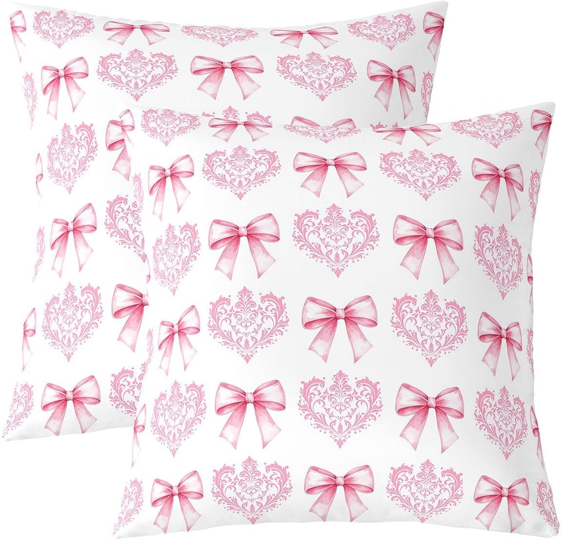 Manfei Cute Bowknot Kids Throw Pillow Cover,Damask Floral Antique Victorian Double Sides Pillow Case,Bow Tie Baroque Romantic Home Decor,Light Pink Bed Couch Sofa Cushion Cover,2 Pack 18"x18"