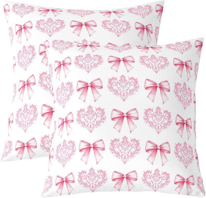 Manfei Cute Bowknot Kids Throw Pillow Cover,Damask Floral Antique Victorian Double Sides Pillow Case,Bow Tie Baroque Romantic Home Decor,Light Pink Bed Couch Sofa Cushion Cover,2 Pack 18"x18"