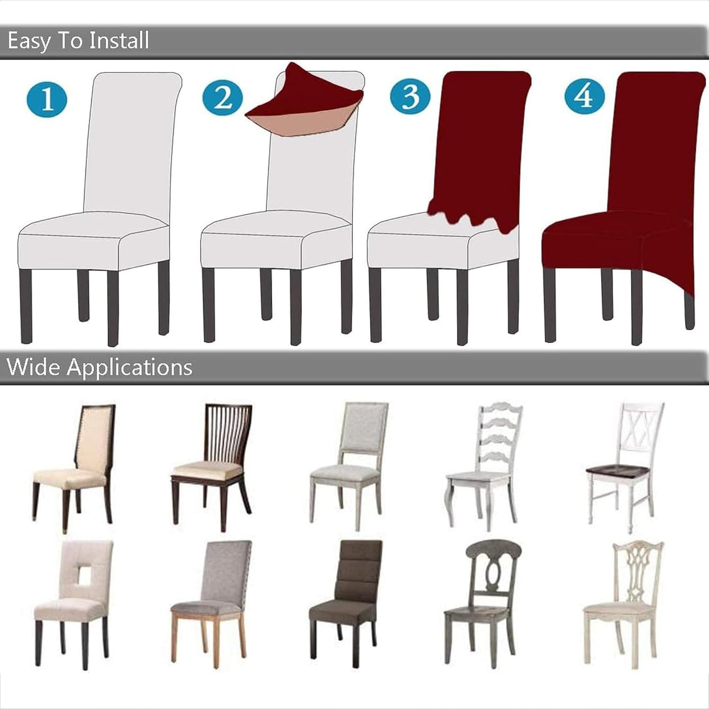 Deisy Dee Stretch XL/Oversized Extra Large Velvet Dining Room Chair Covers for Kitchen Dining，Removable Washable Chair Protectors Slipcovers (Pink, 4)
