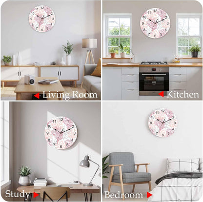 Wall Clock Coral Ocean 12" Round Silent Non-Ticking PVC Clocks Red Pink Grey Battery Operated Round Clock for Living Room Bedroom Office Kitchen Wall Decor