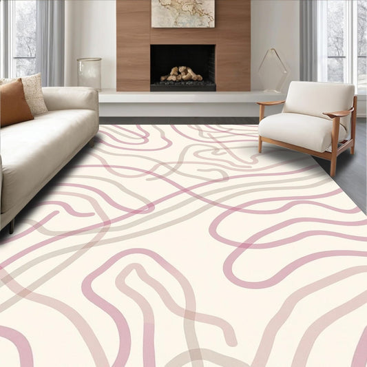 Flatwoven High Traffic Area Rug 5x7, Abstract Wave Design Machine with Flowing Contemporary Lines, Non Slip, Stain Resistant, Washable Area Rugs for Living Room, Bedroom (Pink, 5x7)