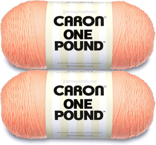 Caron One Pound Peach Yarn - 2 Pack of 454g/16oz - Acrylic - 4 Medium (Worsted) - 812 Yards - Knitting/Crochet