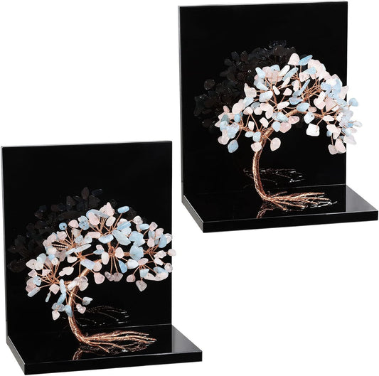 rockcloud Set of 2 Aquamarine and Rose Quartz Crystal Tree Acrylic Decorative Bookends, L-Shaped Heavy Duty Book Ends to Hold Books for Home Office Shelves, Blue&Pink