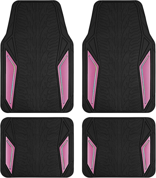 PIC AUTO Rubber Floor Mats, Pink Aluminum Film with Colorful Piping Floor Mats for Cars, Car Mats with Non-Slip Backing, All-Weather Protection, Trim-to-Fit Liner for Cars, SUVs, Trucks, Vehicles