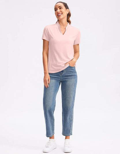Obla Women's Golf Polo Shirt V-Neck Short Sleeve Collarless Quick Dry Tennis Running T Shirt Golf Tops for Women