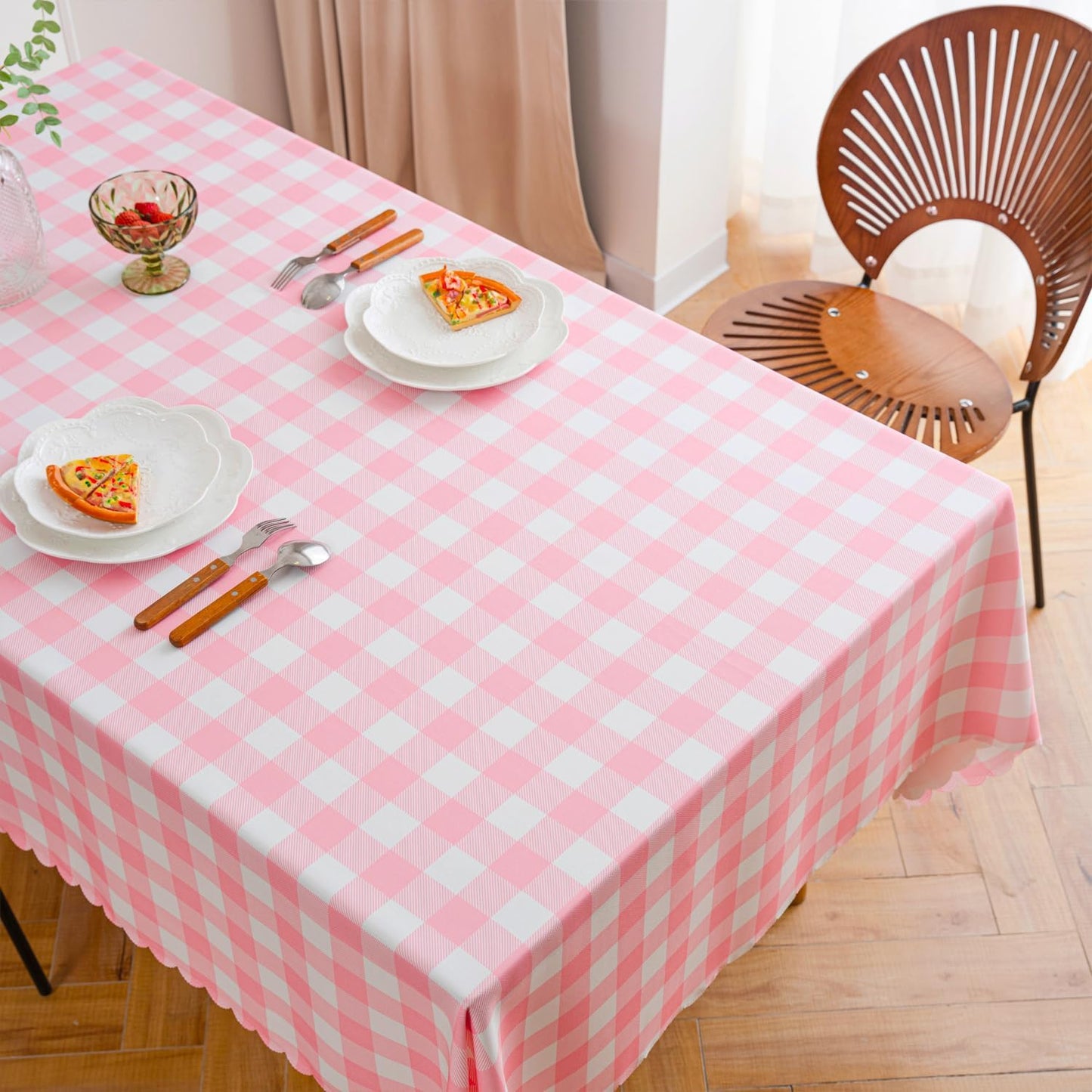MANGATA CASA Pink Gingham Tablecloth for Rectangle Tables- Checkered Table Cloth Waterproof Kitchen & Table Linens-Polyester Buffalo Plaid Wrinkle Free Table Cover(Baby Pink 60x120in)