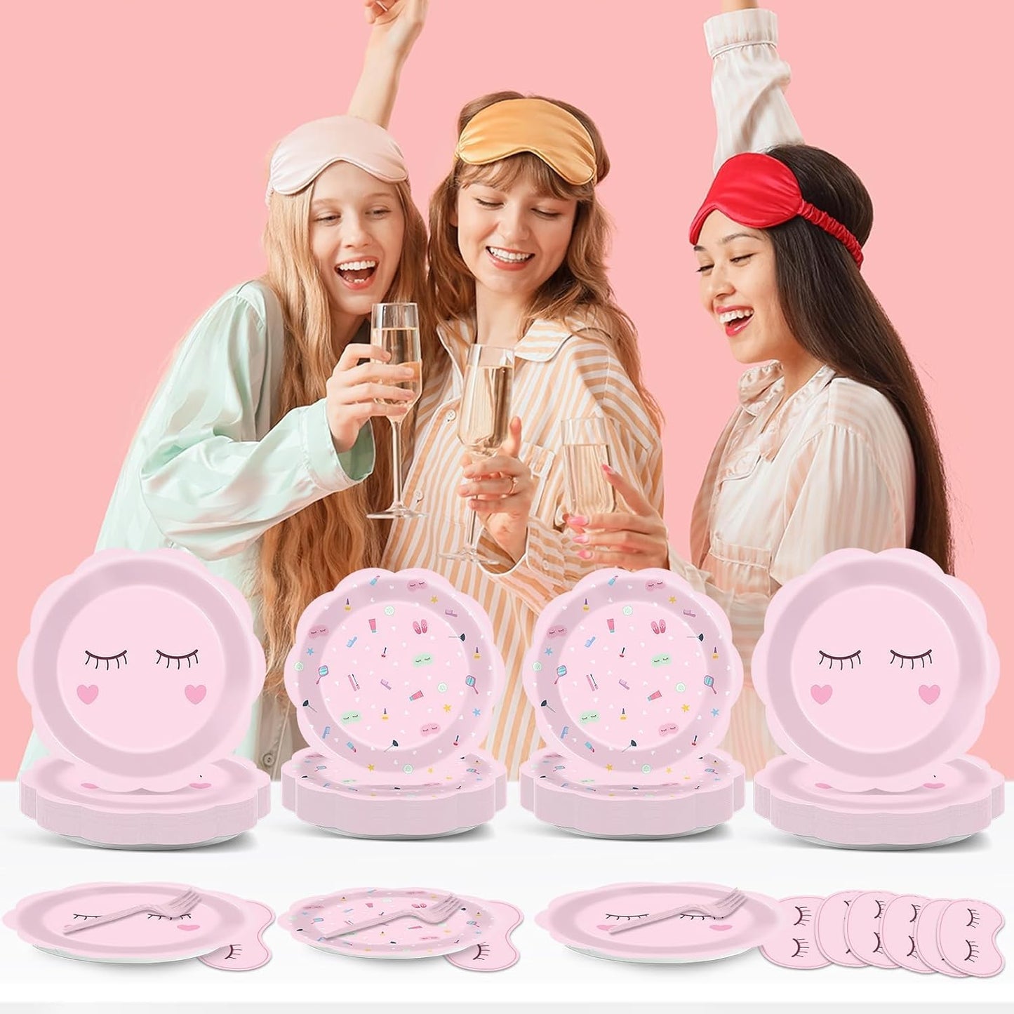 200 Pcs Spa Party Decorations Spa Paper Plates Napkins Pink Sleepover Tableware Dinnerware Set Dinner Dessert Plates Slumber Party Supplies for Girls Makeup Birthday Pajama Parties Favors Table Decor