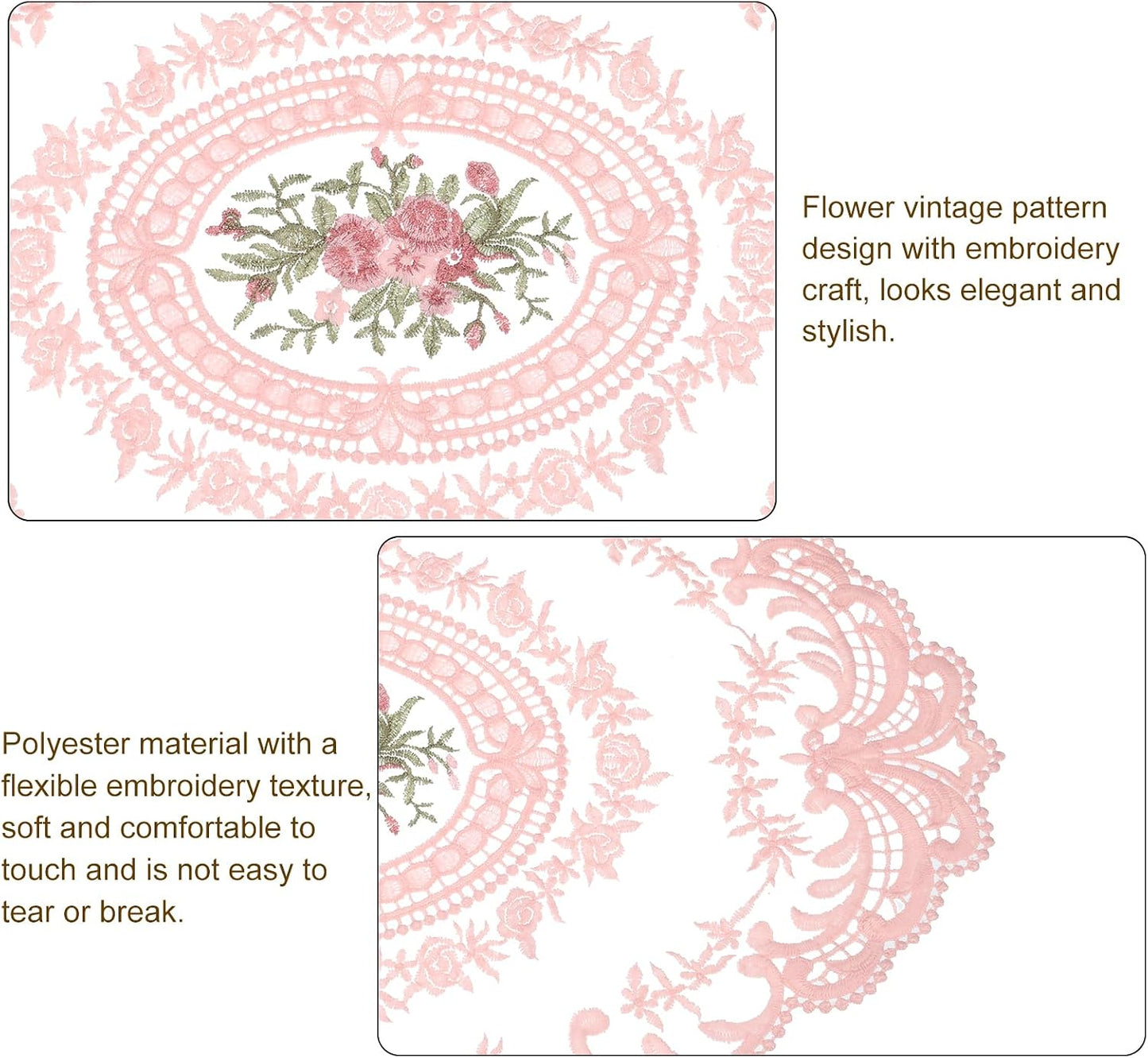 uxcell Retro Lace Placemat 12x16-in Oval Embroidered Table Place Mats French Crochet Doilies Coasters Cup Mat for Home Wedding, Peach Pink