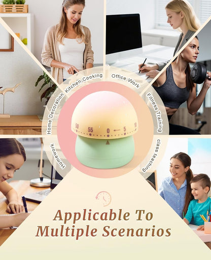 No Battery Mechanical Timer - Multifunctional Cooking Timer Baking Study Office Compact 92g Plastic Design (Green&Pink)