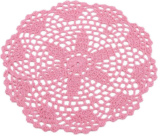 Pink Round Lace Doily Placemat Hand Crochet Floral Table Mat Home Accessories Place Mats Kitchen and Table Linens