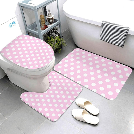 Light Pink Polka Dot Print B Bathroom Rugs Sets 3 Piece - Absorbent Non Slip Washable Bath Mats, U-Shape Toilet Lid Cover, Contour Mat, Soft Shower Mats Bath Rug Mat for Bathroom Toilet Tub