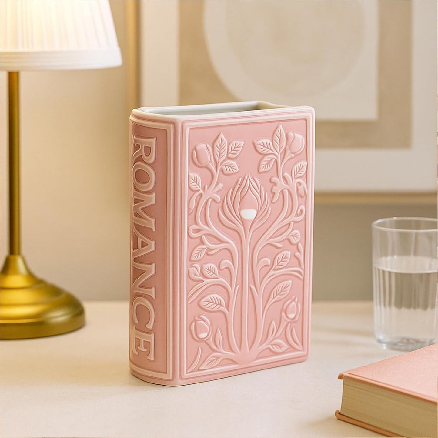 SiliFine Book Shaped Decorative Vases for Flowers Cute Ceramic Planter Home Decor Christmas Pink Flower Vase Bookshelf Dining Table Office Ornaments for Book Lovers Gifts