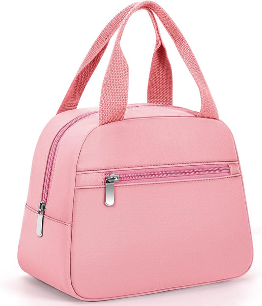 Lunch Bag for Women - Small Insulated Lunch Box, Cute Reusable Tote Bag for Work, Daily Commute and Outdoor Picnic -Pink