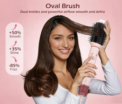 High-Speed Hair Dryer Brush, 3-in-1 Hot Air Styler with Dual-Direction Auto-Wrap Curler, 720 Million Ionic Blow Dryer Brush Fast Drying & Frizz-Free Styling,Includes Travel Bag, Pink