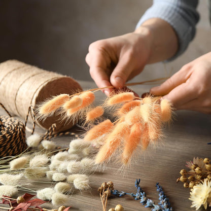 PATIKIL 15.7in Bunny Tails Dried Flowers, 120pcs Pampas Grass Decor Rabbit Tail Natural Pampas Grass Bulk Fluffy Faux Pampas Grass Dried for Home Boho Decor Vase Wedding Table, Pink