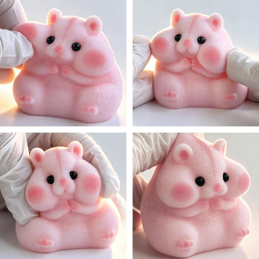 Handmade Taba Squishy Hamster Toy, Cute Squishy Hamster Fidget Toy, Realistic Hamster Toy, Soft Silicone Mochi Furry Toy, Stress Relief Gift for Adults & Kids, Sensory Anxiety Plushie (Pink)