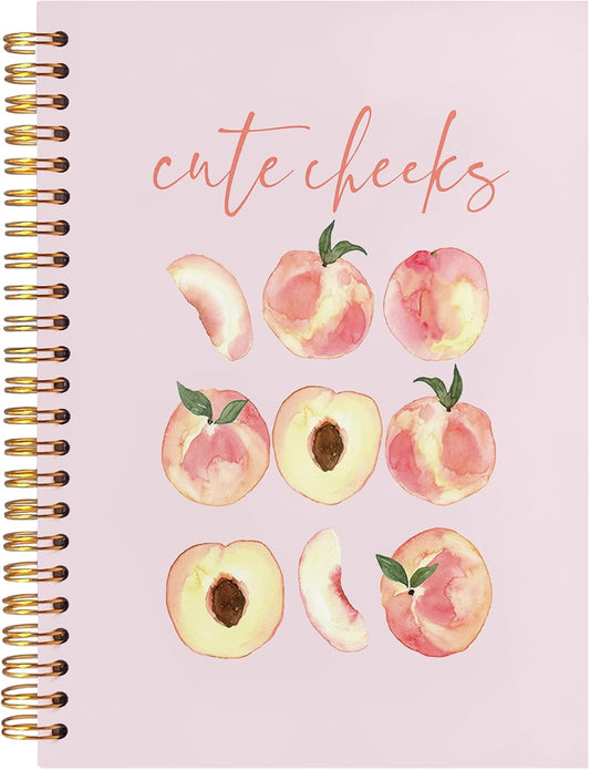 Cute Peach Notebook, Preppy Pink Peach Journal, Summer Fruit Lover Gifts Spiral Notebook Journal for Note Taking, Pink Office Supplies, 5.5x8.3 Inch