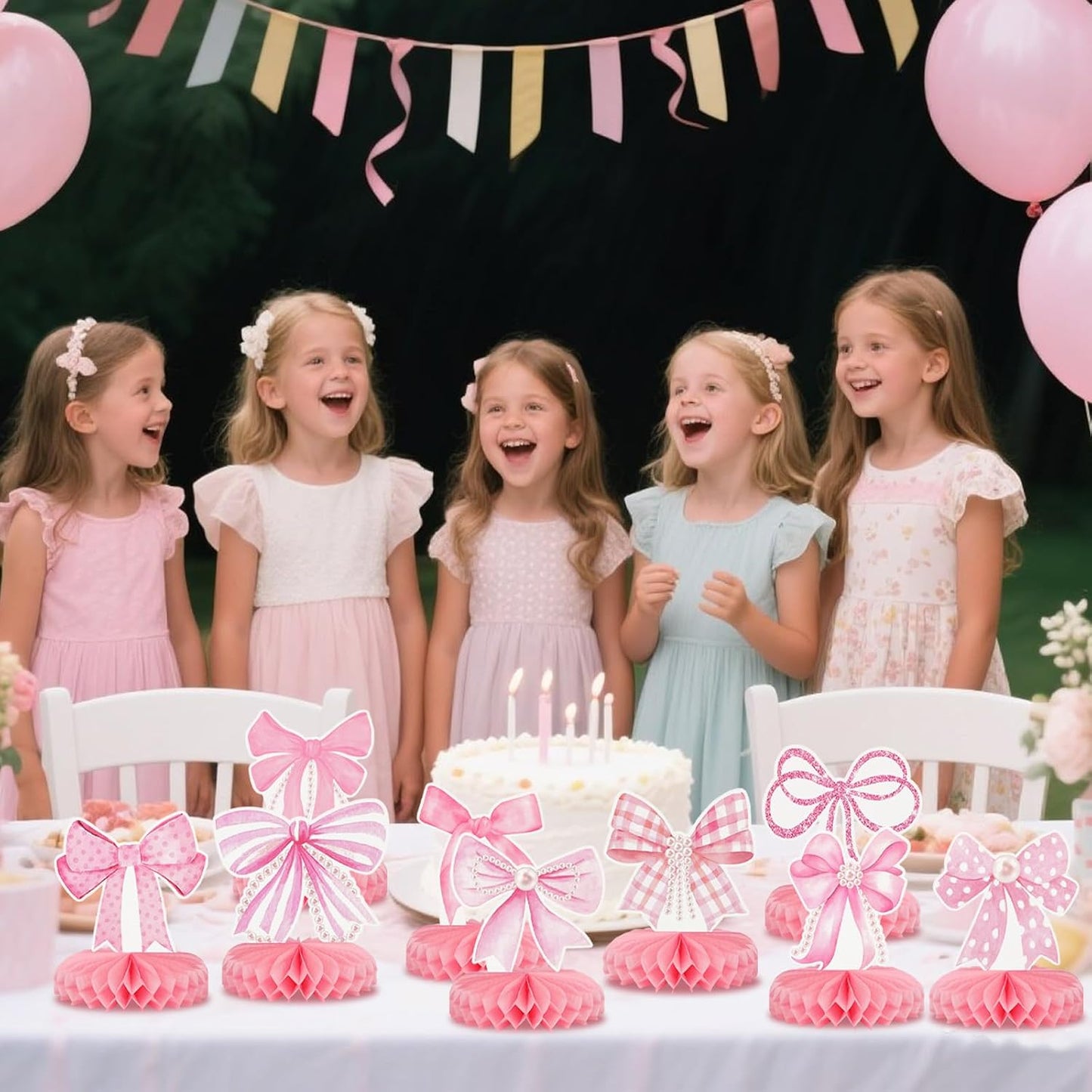 9Pcs Pink Bow Party Honeycomb Centerpieces Decorations, 3D Coquette Birthday Decorations, Pink Bow Table Decor for Birthday Bachelorette Bridal Party