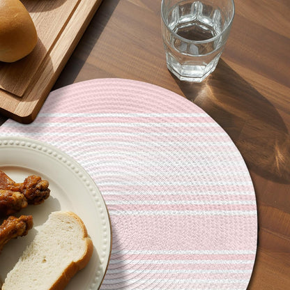 Pink Striped Round Placemats Set of 4 for Dinning Tables,Heat-proof Braided Table Mats 15 Inch,Pink Ombre Farmhouse Stripes Washable Place Mat for Kitchen Restaurant Party Decor Supplies Table Setting