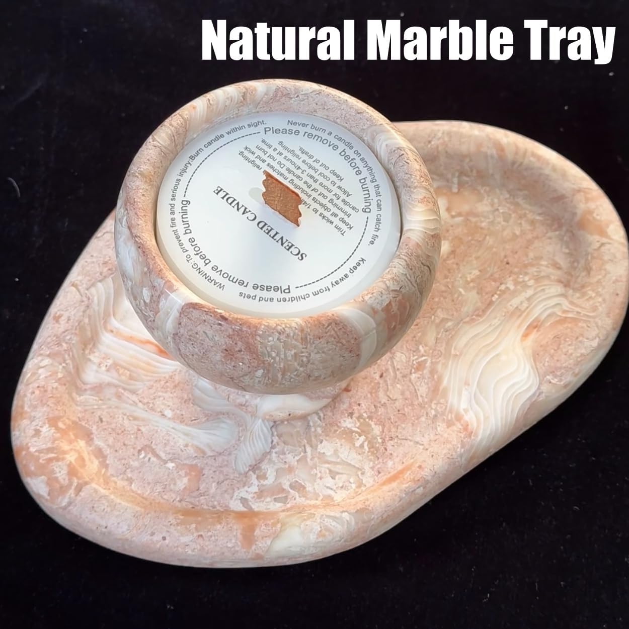 Natural Marble Vanity Tray Luxury Cloud Shape Serving Marble Storage for Bathroom, Kitchen, Plate Holder for Skincare Product, Perfume, Candle and Jewelry, Key Tray Home Décor (Shell Pink)