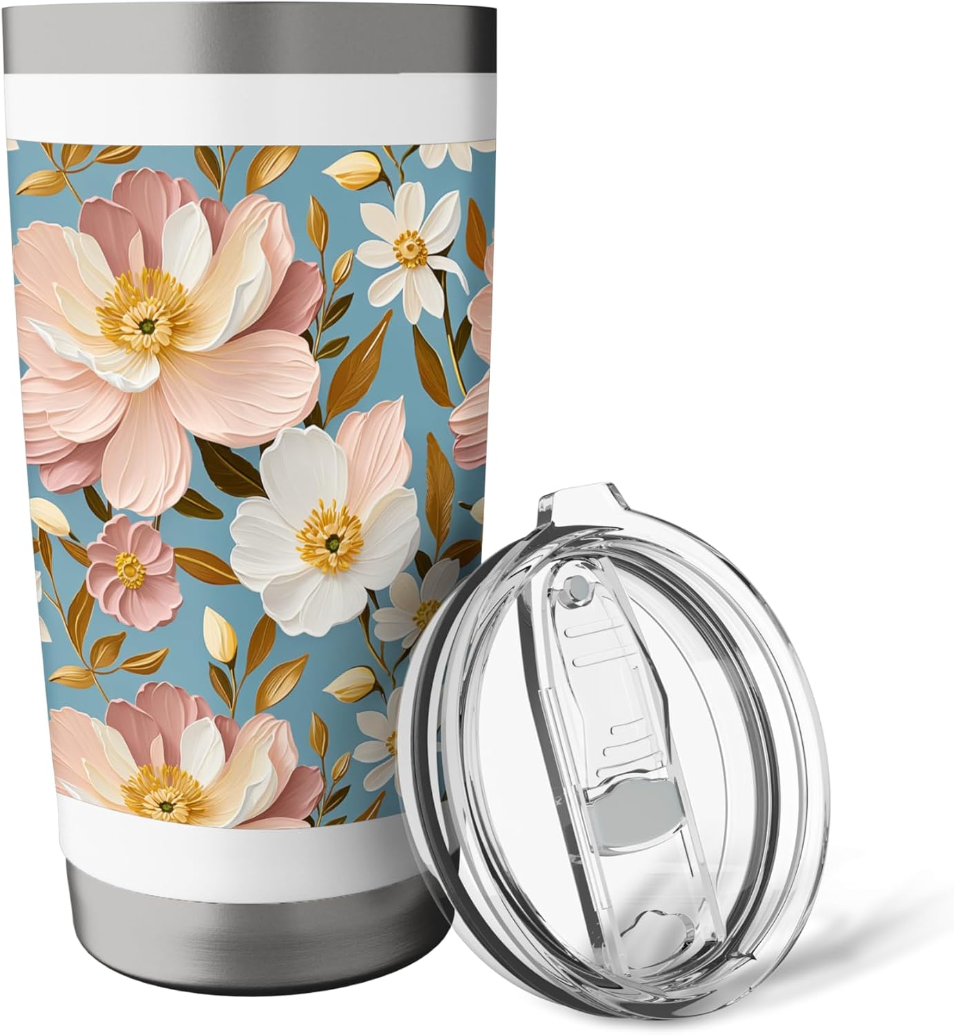 Vintage-Inspired Peach Floral Pattern Stainless Steel Insulated Tumbler