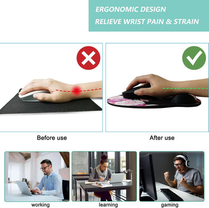 Mouse Pad with Wrist Support, Ergonomic Mouse Pad with Memory Foam Wrist Rest Cushion, Non-Slip Rubber Base Gaming Mice Pad for Home Office Computer Laptop, Flowers Pink