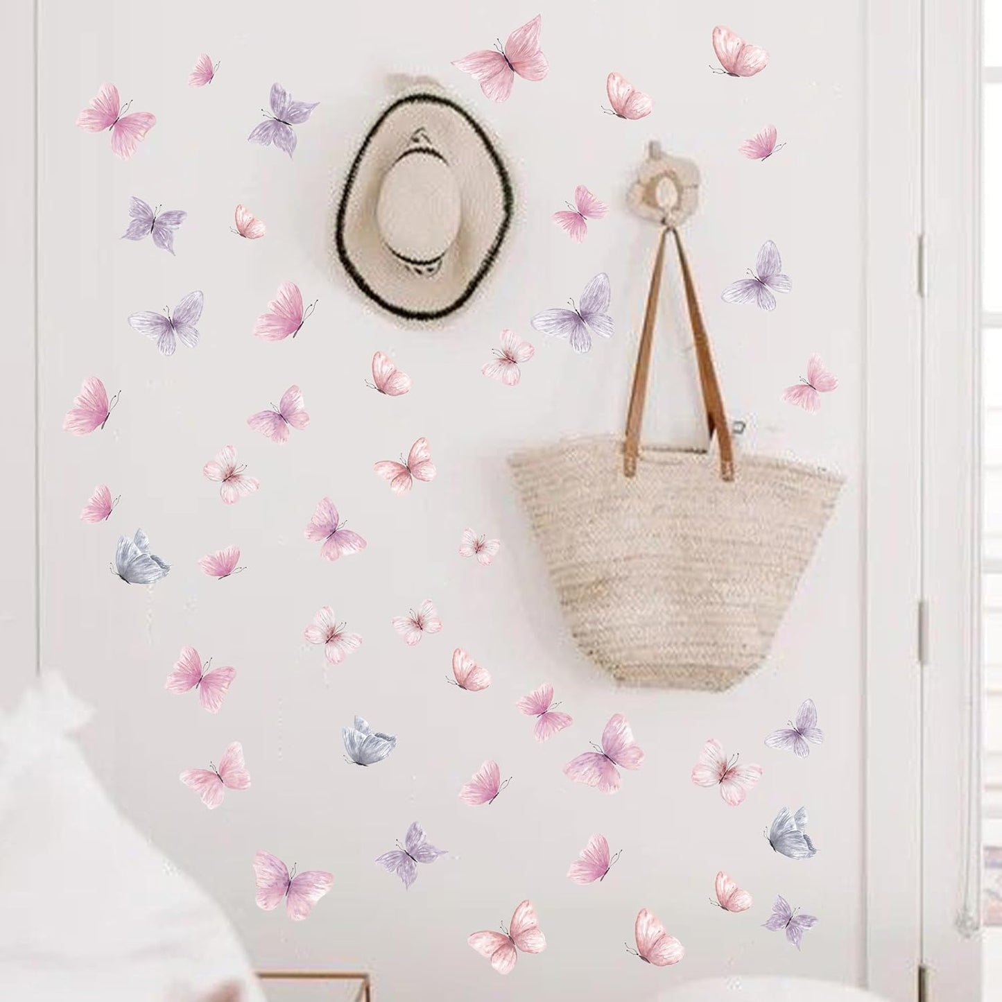 Butterfly Wall Decals - Pink and Purple Art Wall Decals Removable Peel and Stick for Kids Baby Nursery Living Room Bedroom Playroom Sofa TV Background Decorations (Butterfly Pink Purple Wall Stickers)