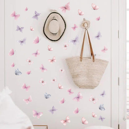 Butterfly Wall Decals - Pink and Purple Art Wall Decals Removable Peel and Stick for Kids Baby Nursery Living Room Bedroom Playroom Sofa TV Background Decorations (Butterfly Pink Purple Wall Stickers)