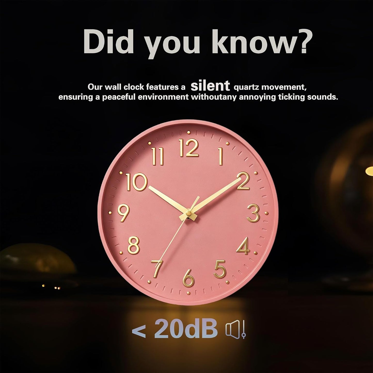 Mosewa Wall Clock 8 Inch, Battery Operated Silent Non-Ticking Modern Analog Clock Decorative for Kitchen, Bedroom, Office, Living Room(Pink Gold)