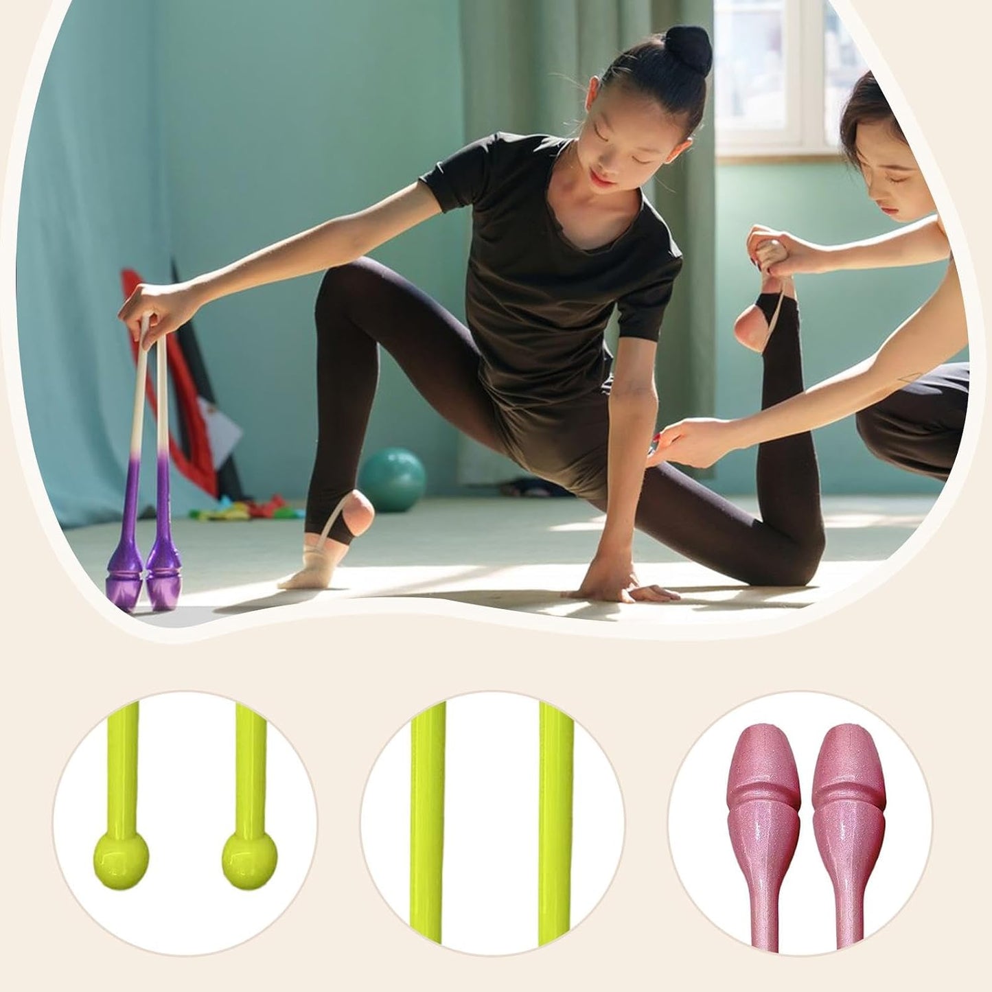 Rhythmic Gymnastics Club Connectable Gymnastics Rod Non Slip Easy to Control Training Tool Dance Prop for Adults Kids Show, Pink Yellow, 35CM