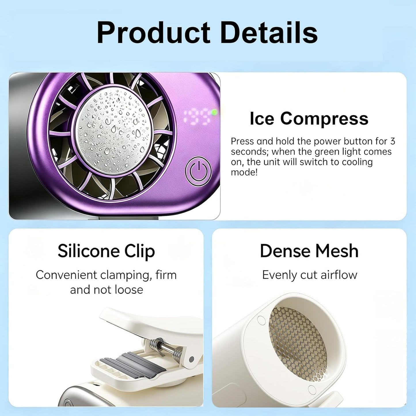 Clip On Fan with Led Display, Portable Ac for Car, 16°C Cooling System, 360° Rotation & 199 Speeds Adjustable Mini Car Fan, Car Air Conditioner, Personal Fan for Vehicle, Office, Outdoor Use (Pink)