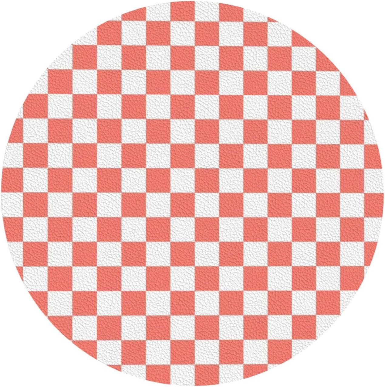 Pink and White Checker Pattern Drinks Coasters Set of 4 Leather Drink Coasters for Tabletop Protection Heat Resistant Bar Cup Mat Pad