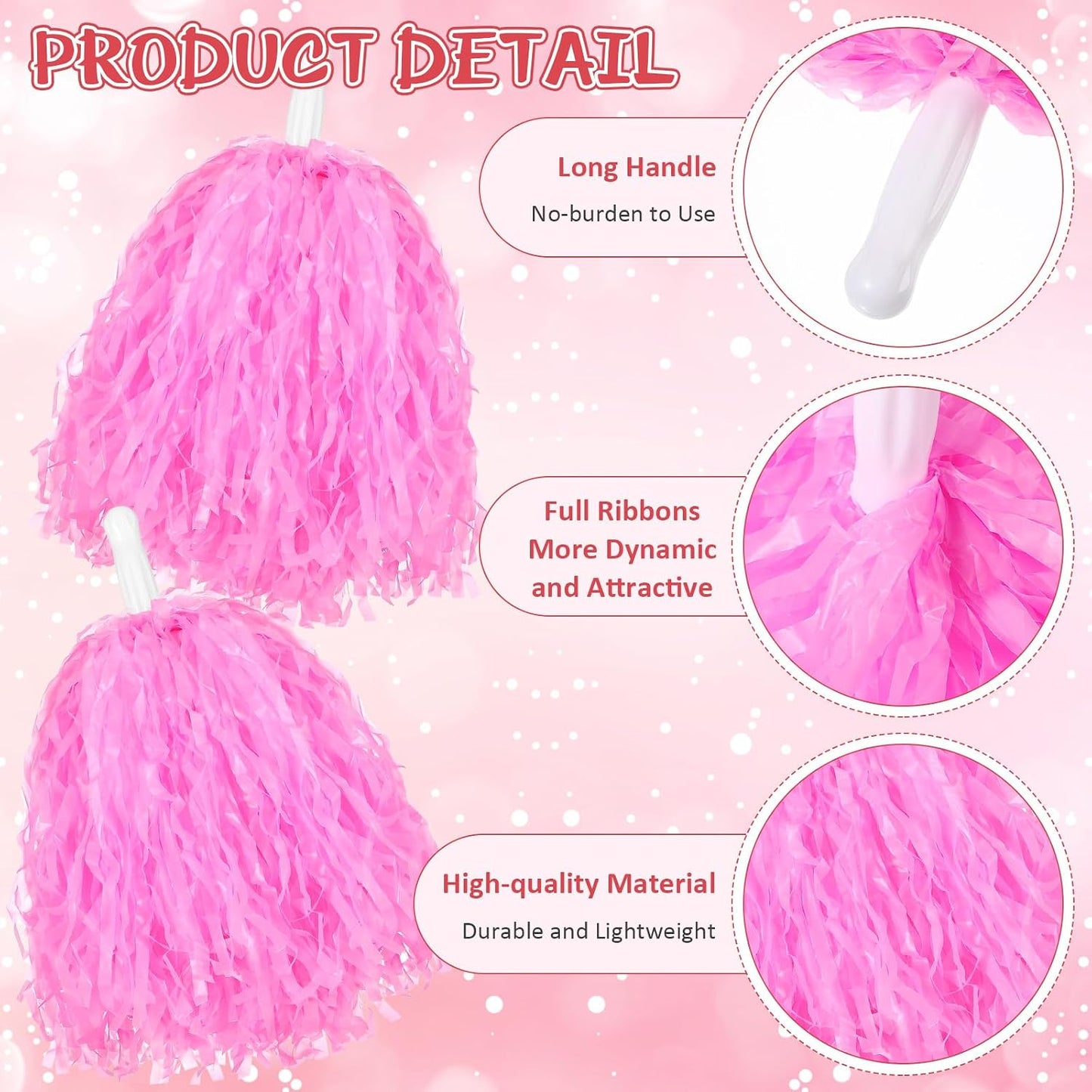 Knitgrip 4 Pcs 10" Cheerleading Pom Poms Large Cheerleader Hair Bow for Girl Set Cheer Pompoms Cheerleading Accessories for Dance Sports Events Party Basketball Football Team