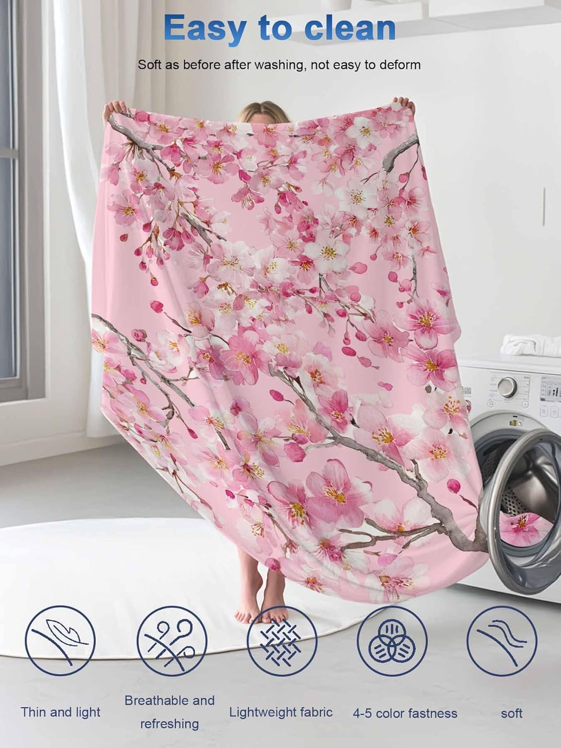 DecorLovee Cooling Blanket for Hot Sleepers, Spring Peaches Lightweight Ice Blanket for Night Sweats, Botanical Blossom Flowers Branches Summer Cooling Throw Blankets for Bed/Soft/Travel 30"x40"