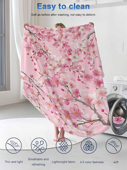 DecorLovee Cooling Blanket for Hot Sleepers, Spring Peaches Lightweight Ice Blanket for Night Sweats, Botanical Blossom Flowers Branches Summer Cooling Throw Blankets for Bed/Soft/Travel 30"x40"
