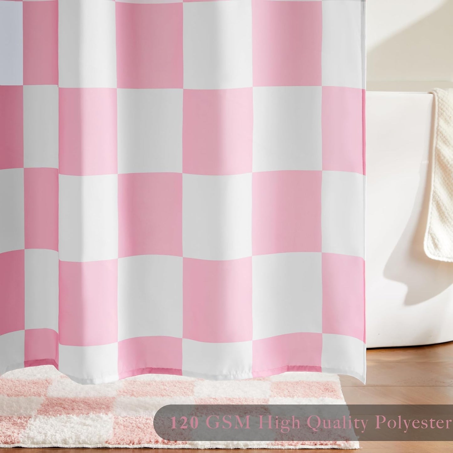 Ohocut Checkered Shower Curtain, Pink Shower Curtains for Bathroom, Cute Retro Checkboard Shower Curtain Vintage Aesthetic, Washable Fabric Bath Curtain 72''x72''