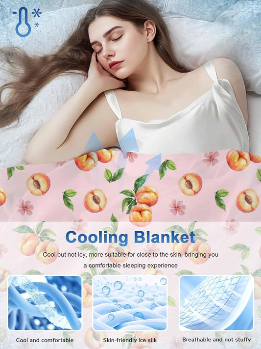 Cooling Blankets for Hot Sleepers Summer Peaches on Pink Background Lightweight Summer Throw, Watercolor Flower Soft Blanket with Cold Effect for Couch Sofa Bed Office,30x40in
