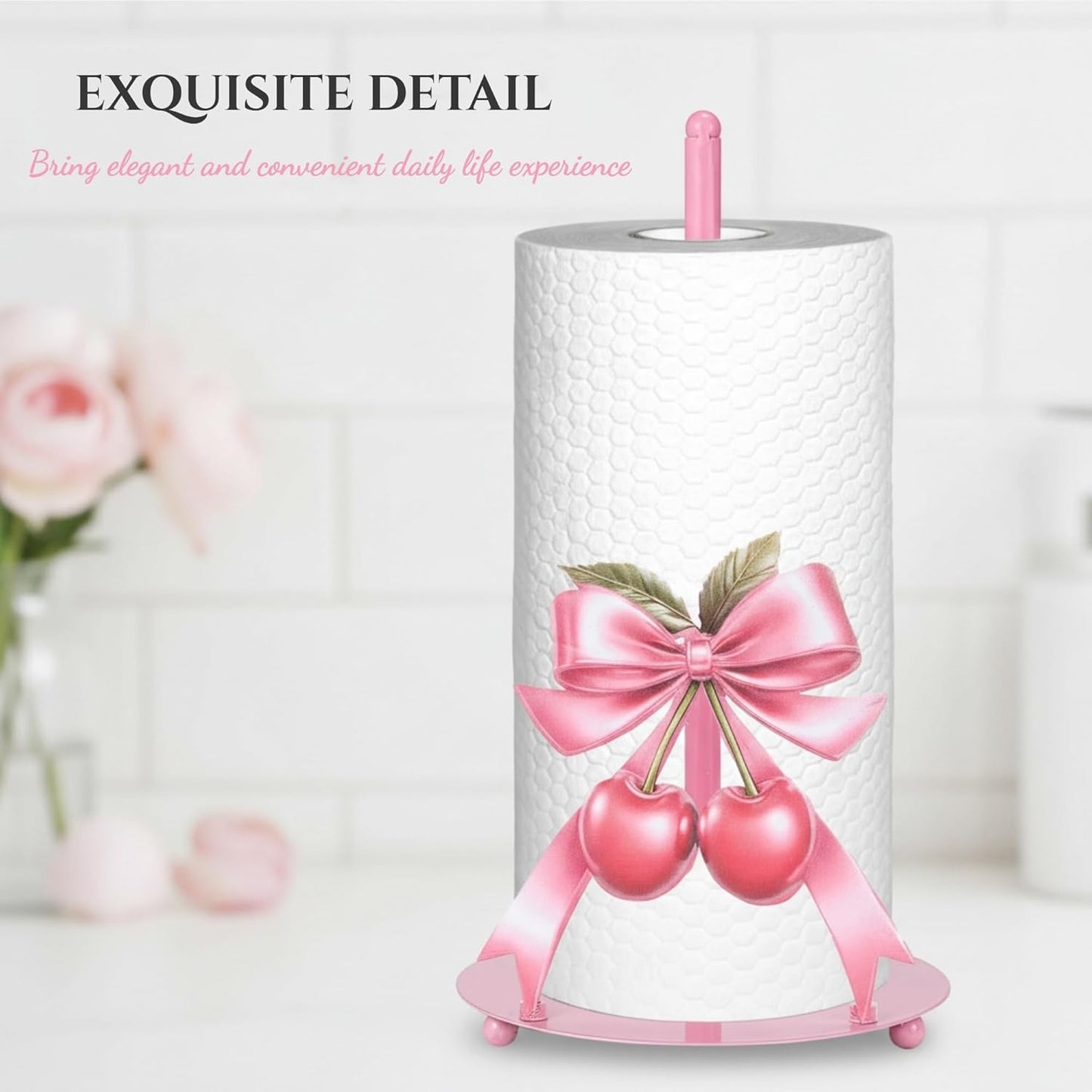FOFOWHAT 1 Pcs Pink Napkin Holder Coquette Style Paper Towel Stand Adorable Pink Bow Metal Holder for Kitchen and Bathroom, Cute Home Valentines Gift for Women