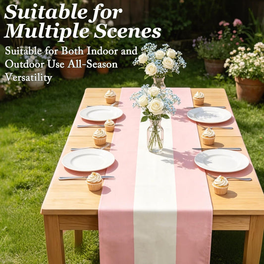 4PCS Pink and White Striped Tablecloth Table Runner, Picnic Decorations | Reusable Smooth Drape Wrinkle Resistant Fade Resistant, Pink Linen Table Runner, Dining Room Home Decor (13 x 72 IN)