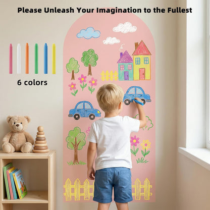 Magnetic Chalkboard Wall Decal, 40x18 Inch Arch, Removable Black Peach & Pink Sticker with 6 Dust-Free Chalks, Peel and Stick Board for Kids Playroom Office