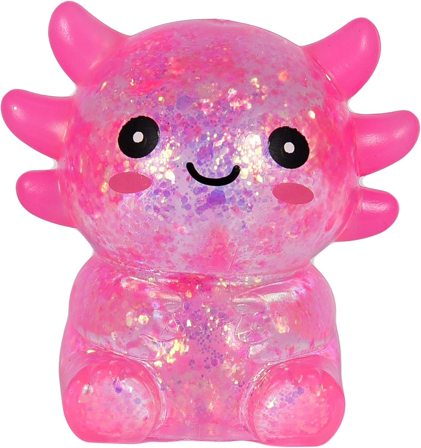 Axolotl Squishy Stress Relief Toy – Glitter Fidget Toy Cute Squeeze Toy for Kids & Adults, Sensory Anxiety Relief Squishy Toy, Party Favor Desk Fidget (Pink Sitting Style)