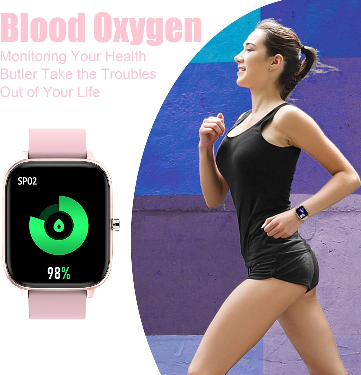 Smart Watch for Men Women Compatible with iPhone Samsung Android Phone 1.69 inch Full Touch Screen IP68 Waterproof Bluetooh Fitness Tracker Heart Rate/Sleep Monitor (Pink)