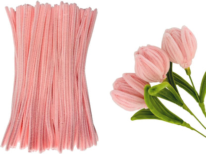 300pcs Bulk Pink Pipe Cleaners Chenille Stems - Soft Craft Supplies for DIY, Flowers, Art, Sensory Play (0.24x12 Inch/6mm x 30cm)