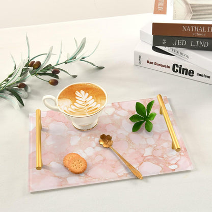 Peach Gold Irregular Marble Decorative Cafeteria Tray with Handles Plastic Serving Trays for Jewelry Perfume for Party Serving bandeja para desayuno