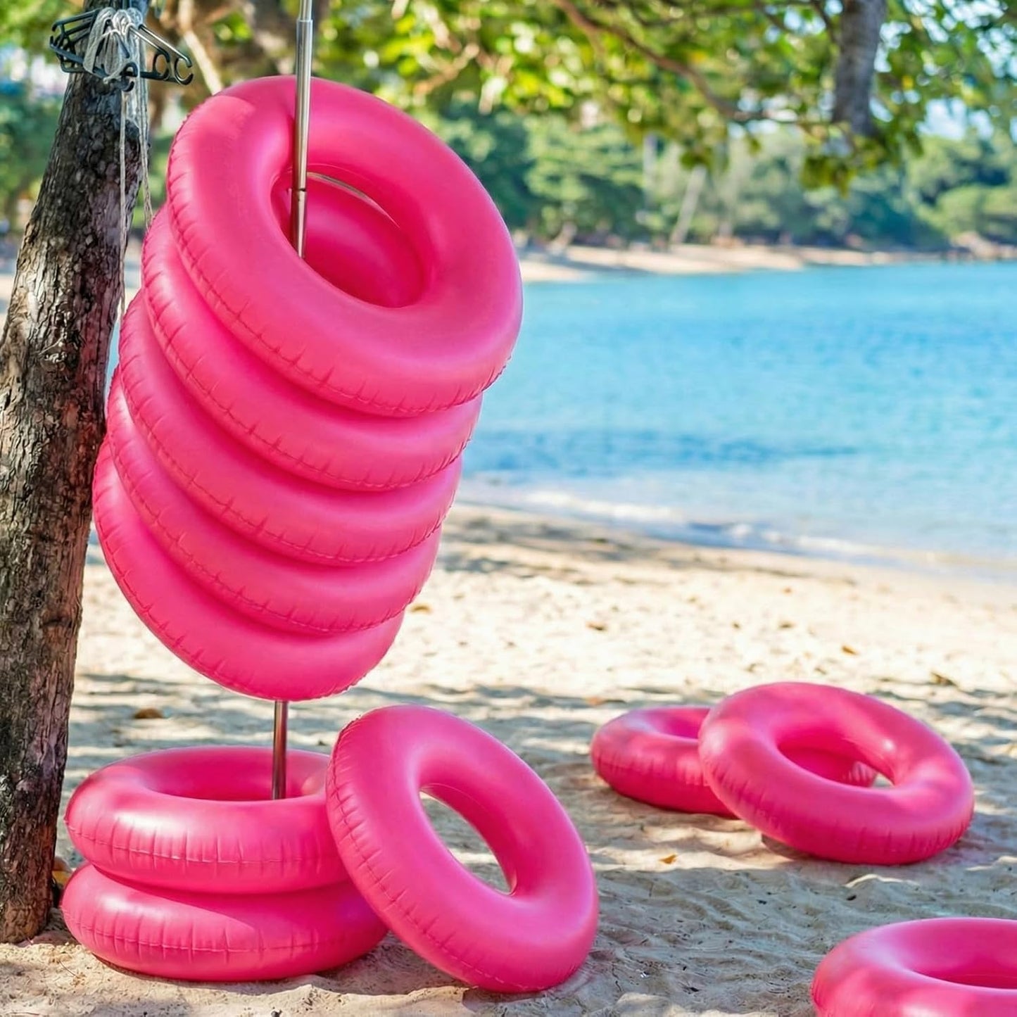 JellyArch 6 Pcs Inflatable Pool Floats 24 Inches Swim Tube Bulk Swimming Ring Pool Floaties for Beach Party Decorations Women and Men River Lake Summer Vacation Holiday (Rose Pink)