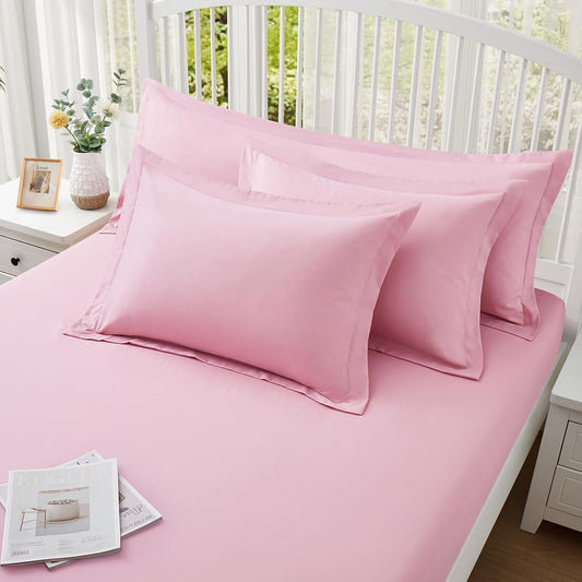 Homiest Light Pink Pillow Shams Standard Size Set of 2, 2 Inch Wide Decorative Flange Shams Set, Soft & Cozy Microfiber Pillow Cases with Envelope Closure, Wrinkle & Stain Resistant Pillowcases