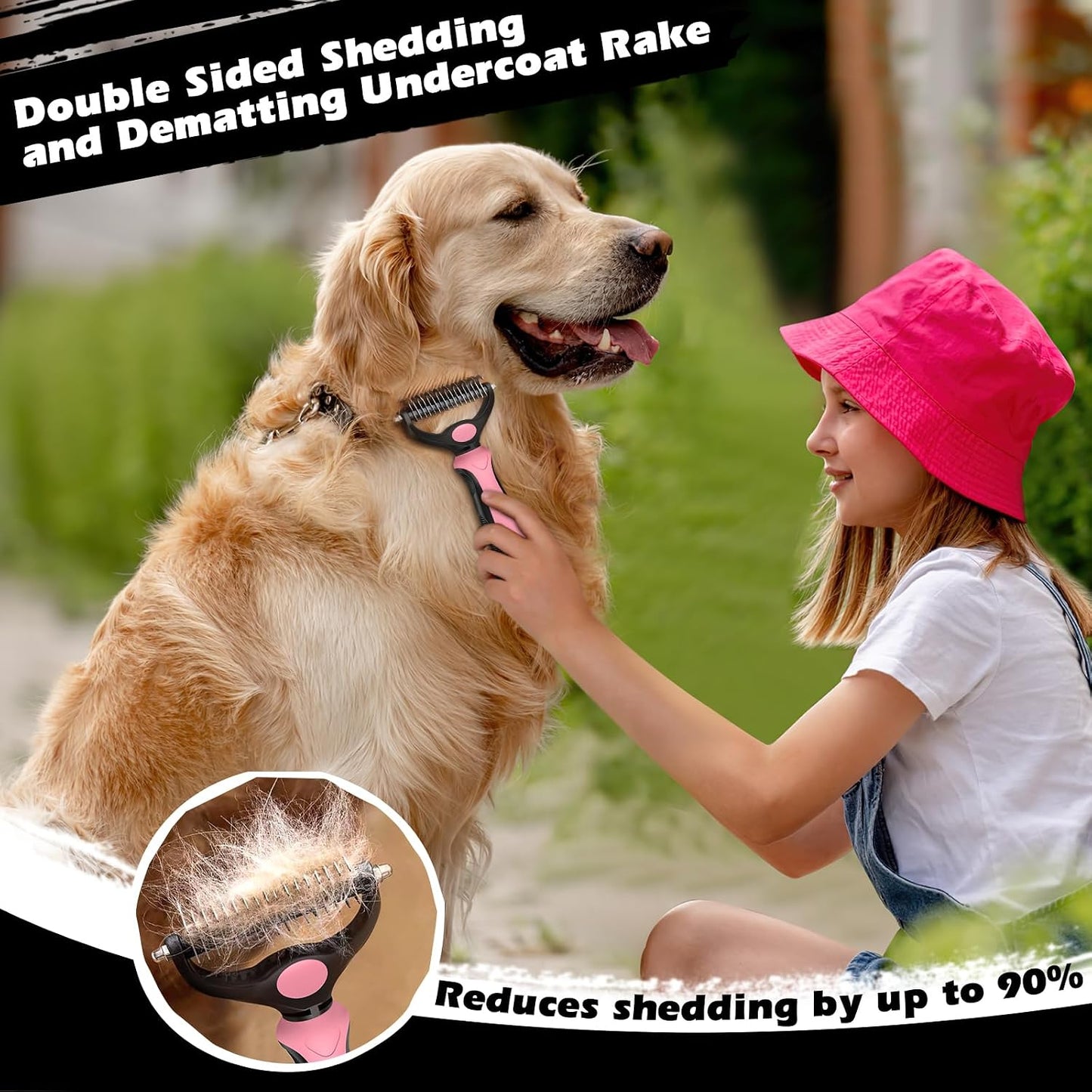 3PCS Self Cleaning Slicker Brush & Pet Grooming Rake & Flea Comb for Dogs,Cats and Horses | Double-Sided Dematting Comb & Skin Friendly Deshedding Grooming Tool | Pet Supplies (Light Pink)