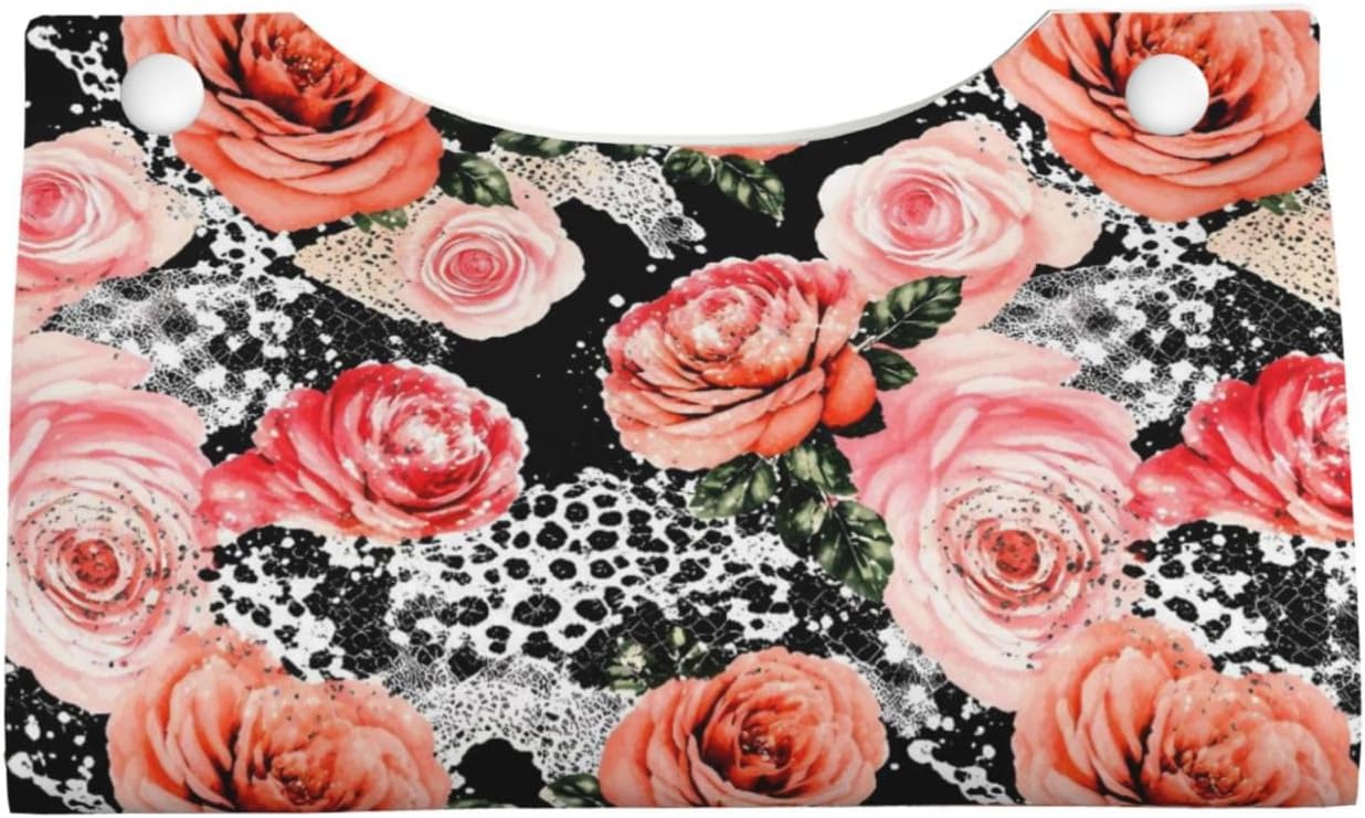 Pink Roses Leopard Long Tissue Box Cover Paper Holder Home Decor 7.9'' x 4.9'' x 4.5''