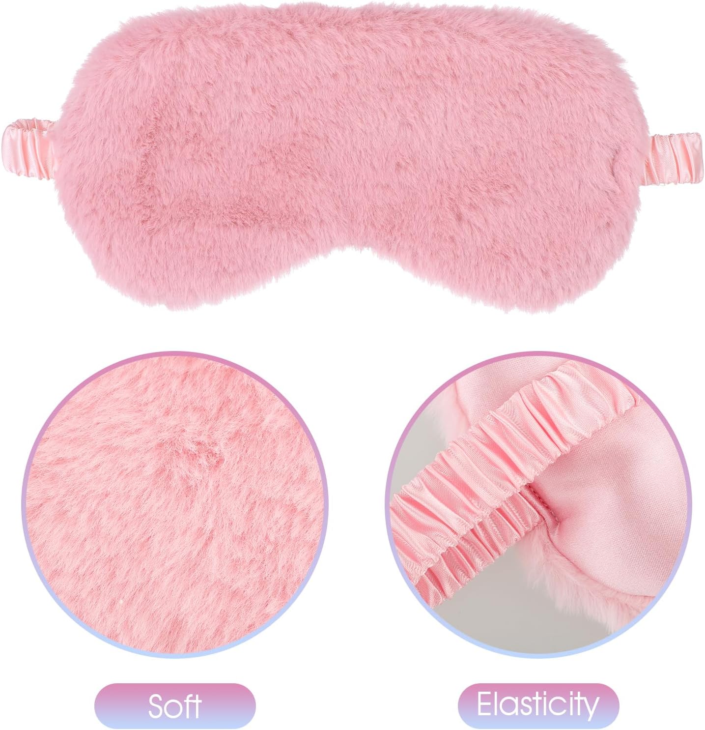 2 Pcs Plush Eye Mask Soft Sleeping Blindfold Eye Cover Comfortable Furry Faux Fur Sleeping Mask Satin Nap Night Eyeshade Cover for Women Men Gift (Pink)